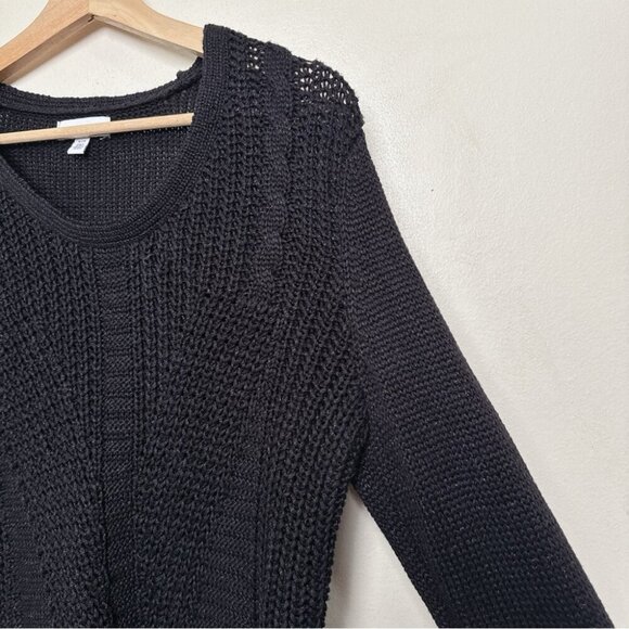 Calvin Klein Womens Medium Cable Open Knit  Shirt Hem Sweater In Black Color - Picture 5 of 11